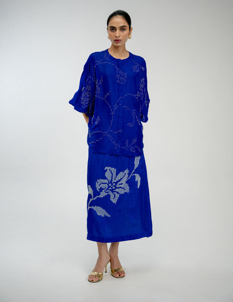 Night Bloom Shirt mulberry silk top/shirt by Ode to Odd in blue for women in Singapore