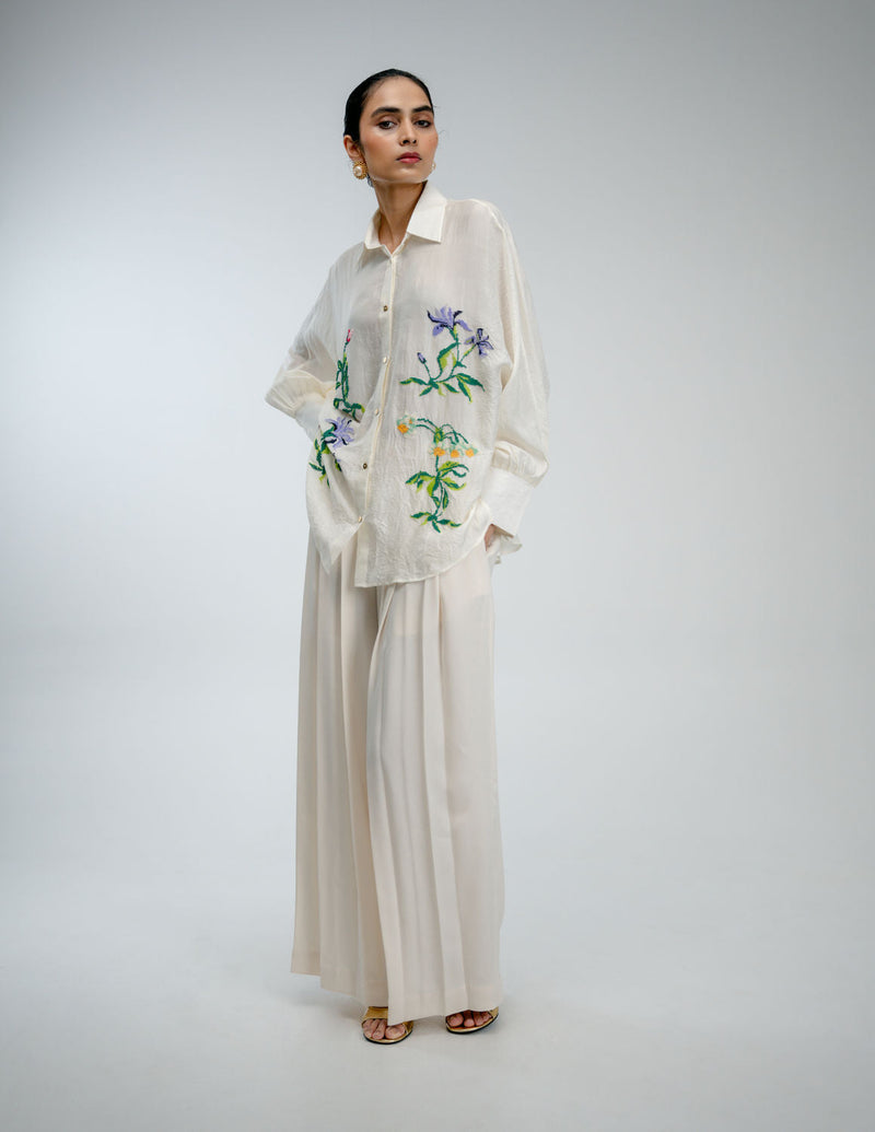 Sampler Shirt mulberry silk top/shirt by Ode to Odd in off white for women in Singapore