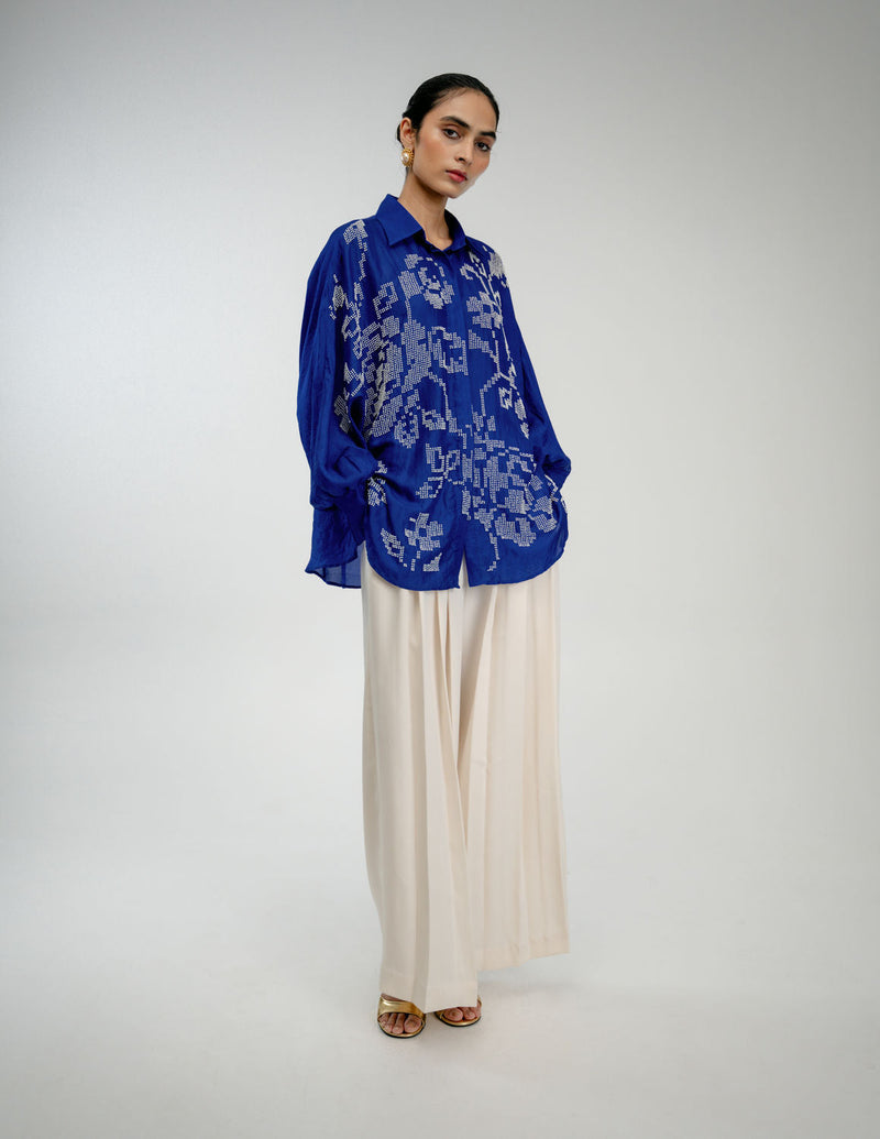 Old Charm Shirt mulberry silk top/shirt by Ode to Odd in blue for women in Singapore