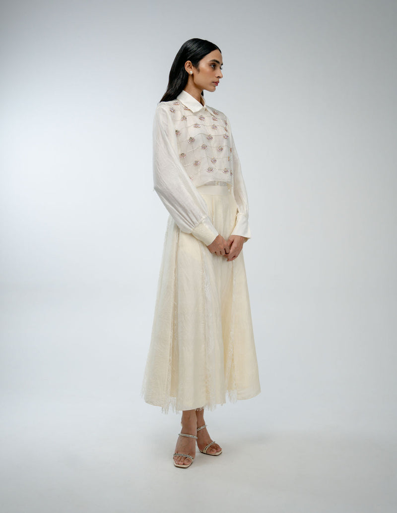 Old Rose Skirt mulberry silk skirt by Ode to Odd in off white for women in Singapore