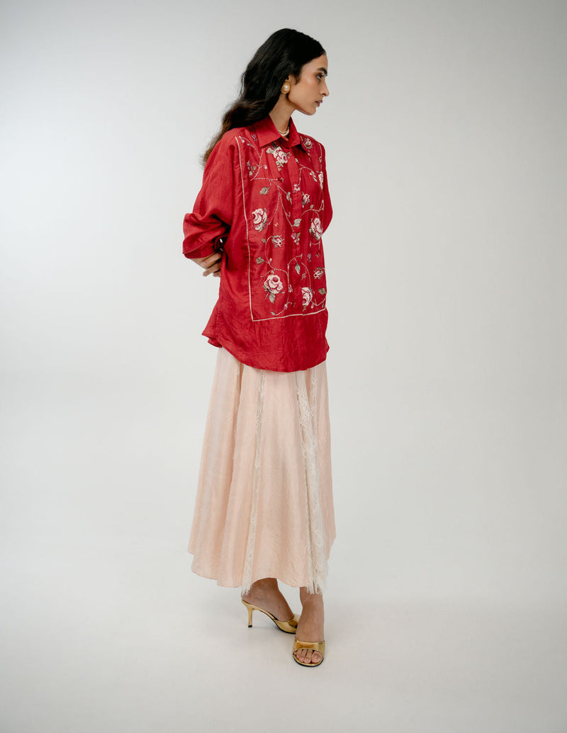 Forgotten Bloom Shirt mulberry silk top/shirt by Ode to Odd in red for women in Singapore