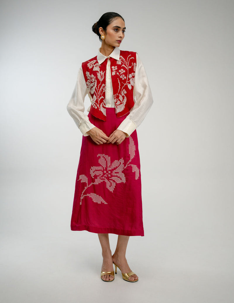 From Before Bib mulberry silk jacket/overlay by Ode to Odd in red for women in Singapore