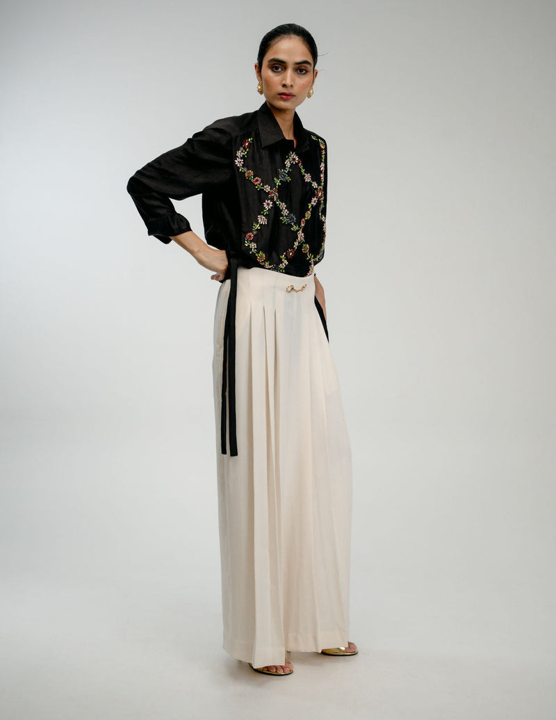 Wild Garden Shirt mulberry silk top/shirt by Ode to Odd in black for women in Singapore