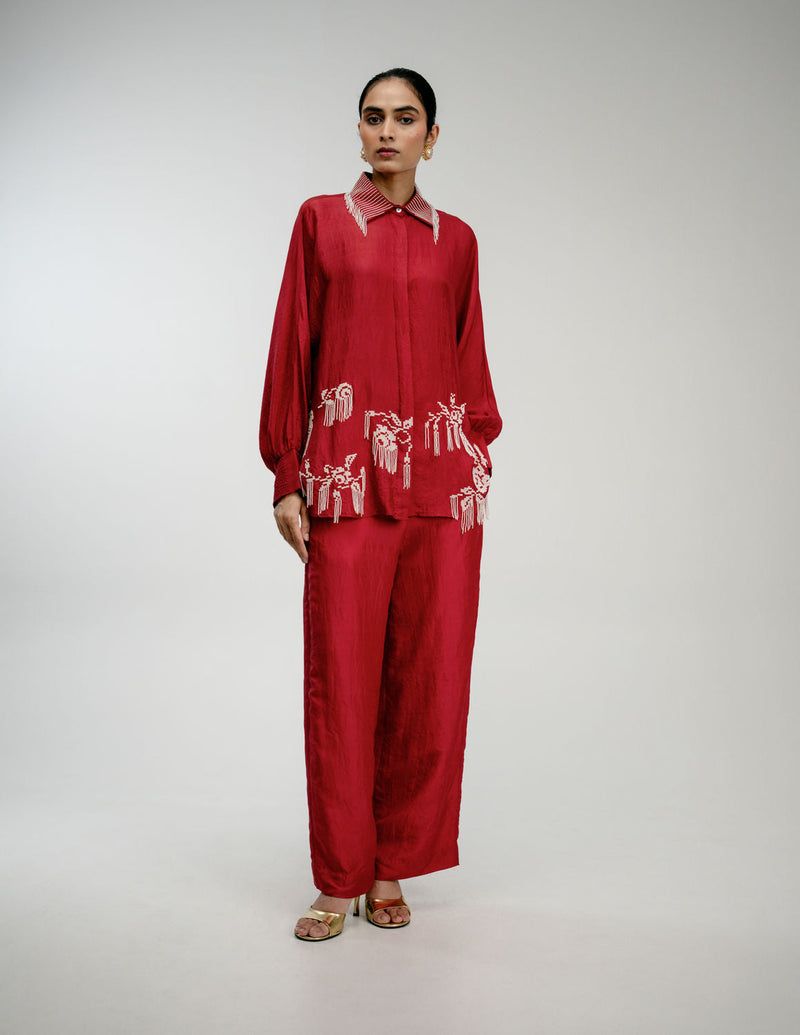 Heirloom Set mulberry silk co-ord set by Ode to Odd in red for women in Singapore