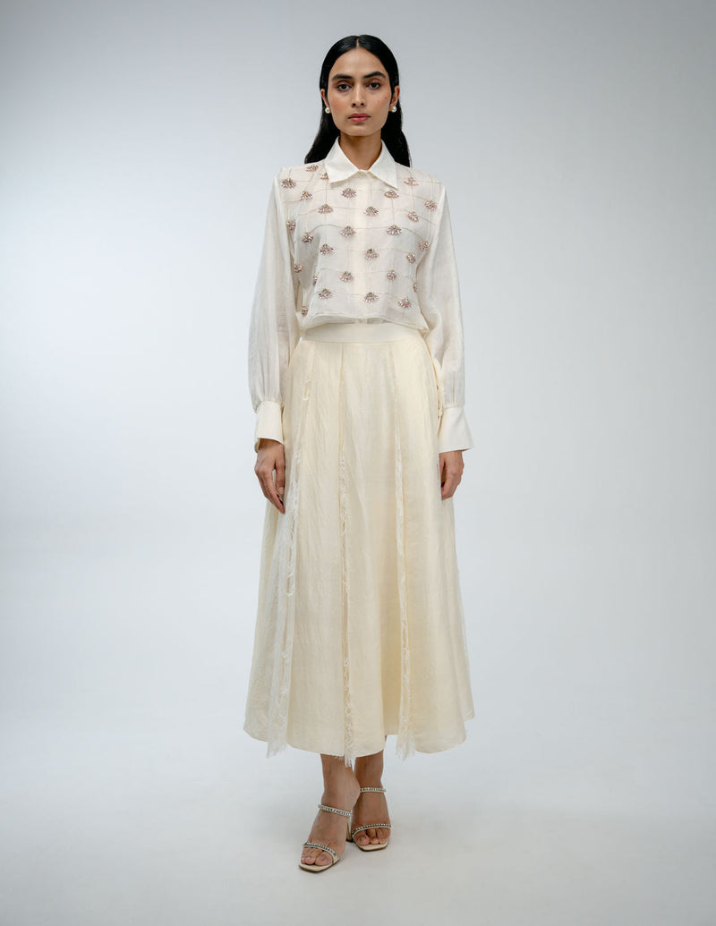 Our Story Bib organza jacket/overlay by Ode to Odd in off white for women in Singapore