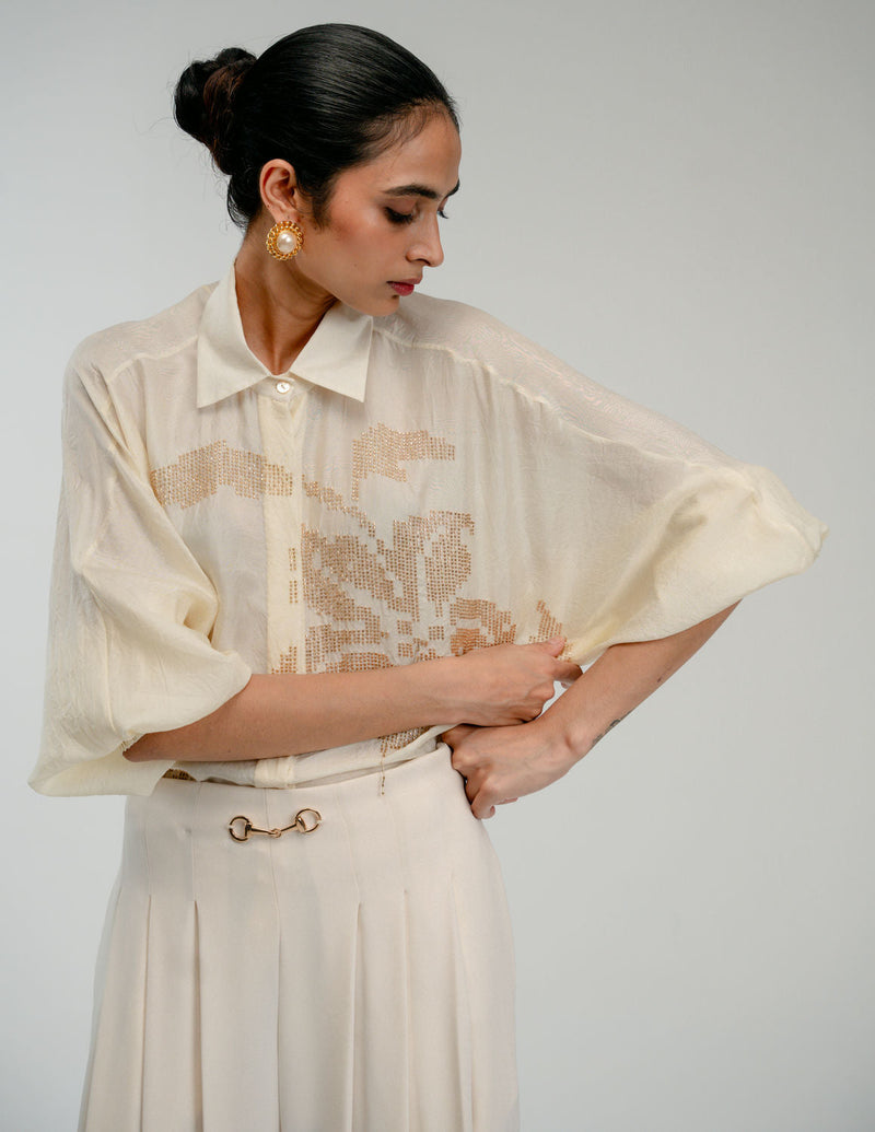 The Afternoon Shirt mulberry silk top/shirt by Ode to Odd in off white for women in Singapore