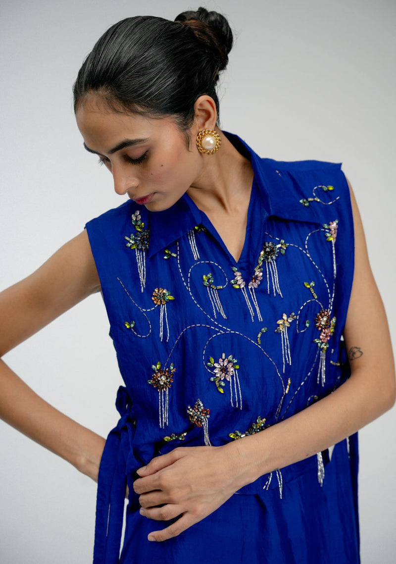 Thread Story Set mulberry silk dress by Ode to Odd in blue for women in Singapore