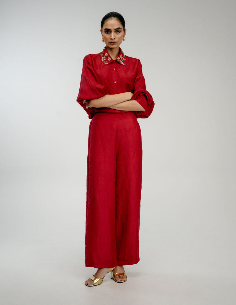 Borrowed Time Set mulberry silk co-ord set by Ode to Odd in red for women in Singapore
