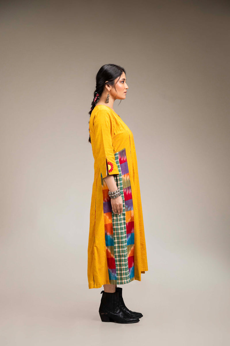 Suryoday Dress cotton,gamcha dress by 145 East in yellow for women in Singapore