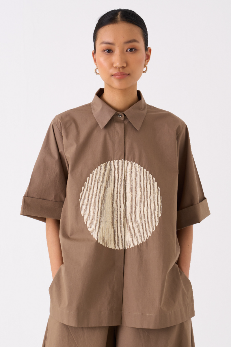 CIRCLE SHIRT-CEDAR poplin by THREE for women in Singapore