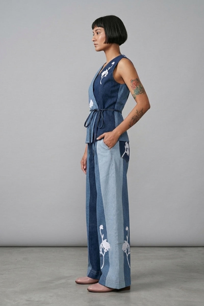 Sylvia Denim Panelled Waistcoat denim jacket and overlays by Doodlage in blue for women Worldwide