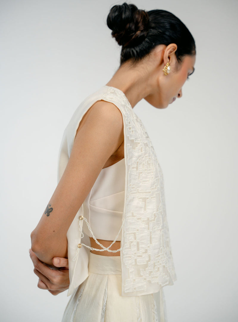 Love Letter Bib mulberry silk jacket/overlay by Ode to Odd in off white for women in Singapore
