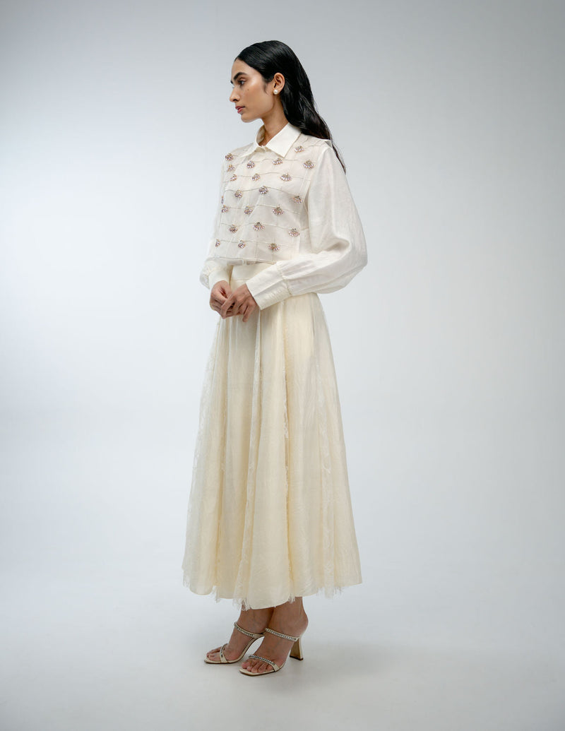 Our Story Set organza silk co-ord set by Ode to Odd in off white for women in Singapore