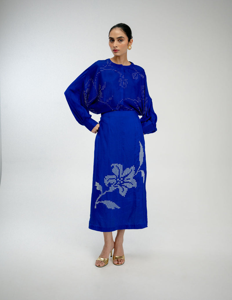 Night Bloom Shirt mulberry silk top/shirt by Ode to Odd in blue for women in Singapore