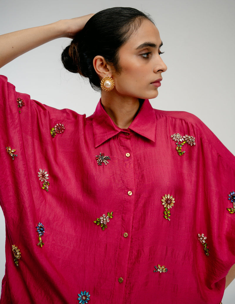Counting Flowers Shirt mulberry silk top/shirt by Ode to Odd in pink for women in Singapore