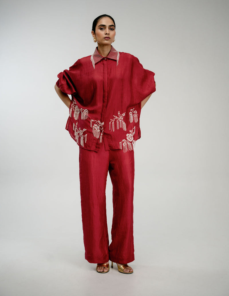 Heirloom Set mulberry silk co-ord set by Ode to Odd in red for women in Singapore