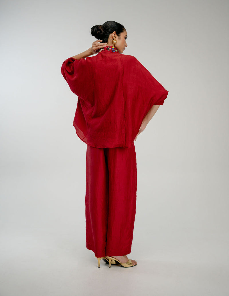 Borrowed Time Set mulberry silk co-ord set by Ode to Odd in red for women in Singapore