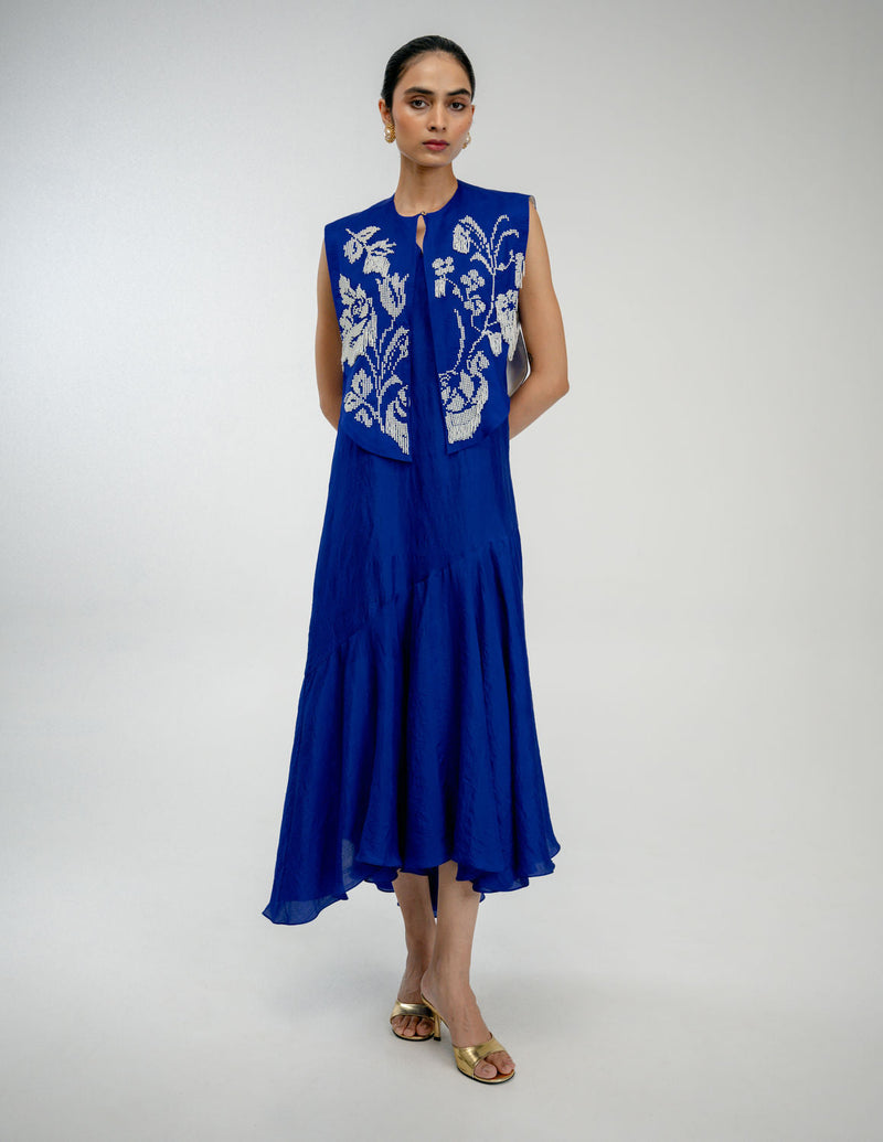 Dear One Bib mulberry silk jacket/overlay by Ode to Odd in blue for women in Singapore