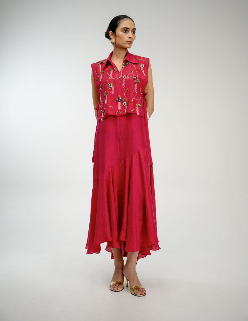 Found Again Bib mulberry silk jacket/overlay by Ode to Odd in pink for women in Singapore
