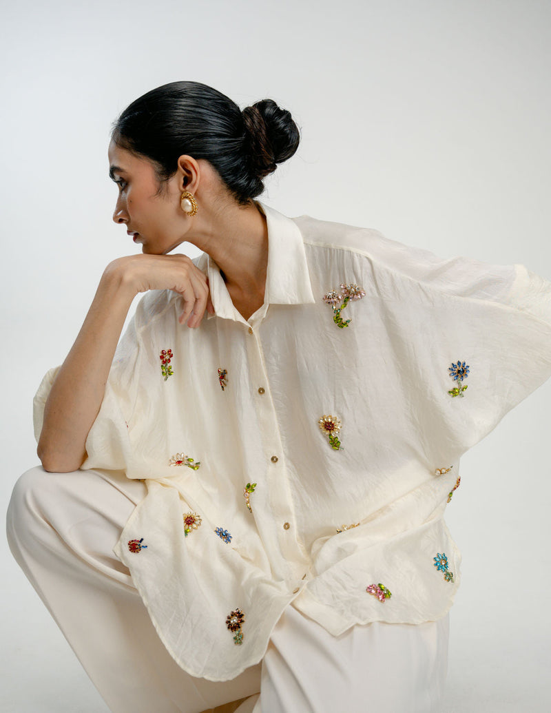 Once Again Shirt mulberry silk top/shirt by Ode to Odd in off white for women in Singapore
