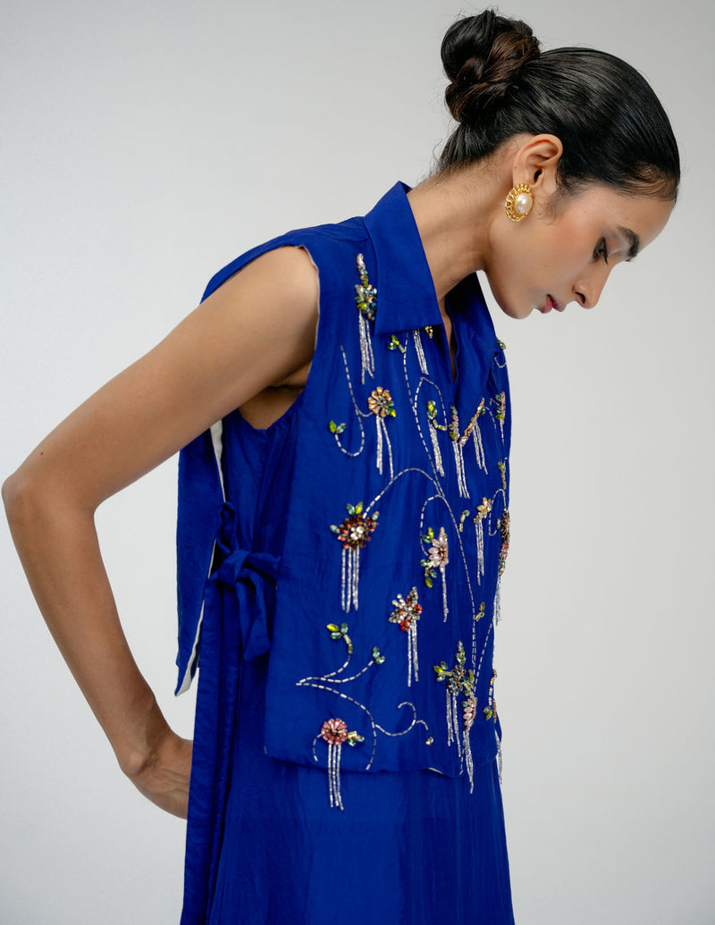 Thread Story Set mulberry silk dress by Ode to Odd in blue for women in Singapore