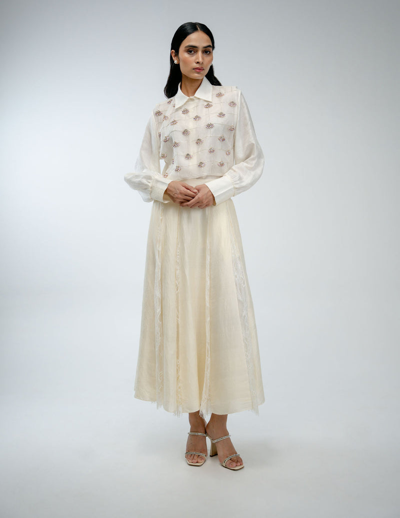 Our Story Bib organza jacket/overlay by Ode to Odd in off white for women in Singapore