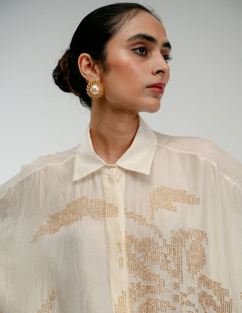 The Afternoon Shirt mulberry silk top/shirt by Ode to Odd in off white for women in Singapore