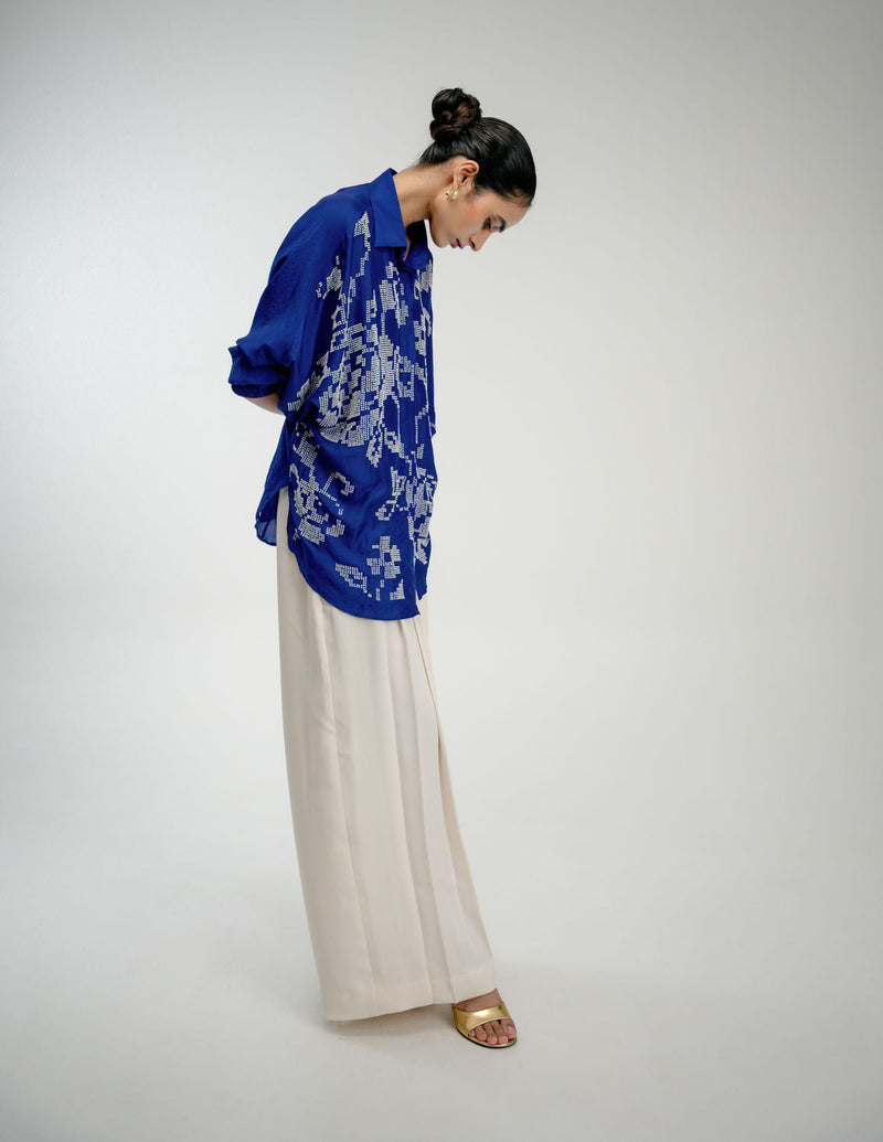 Old Charm Shirt mulberry silk top/shirt by Ode to Odd in blue for women in Singapore