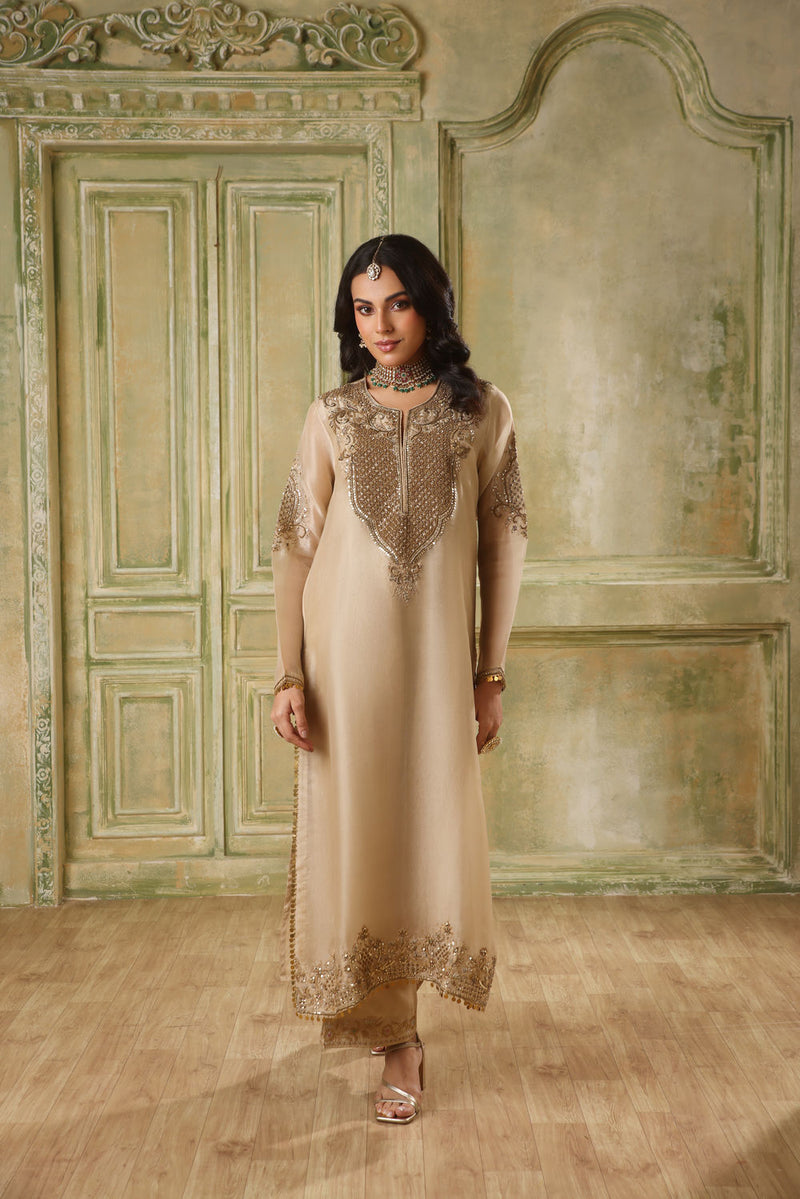 Zar-Rang Ivory Straight Kurta Set organza kurta/kurta set by Niti Bothra in ivory for women in Singapore