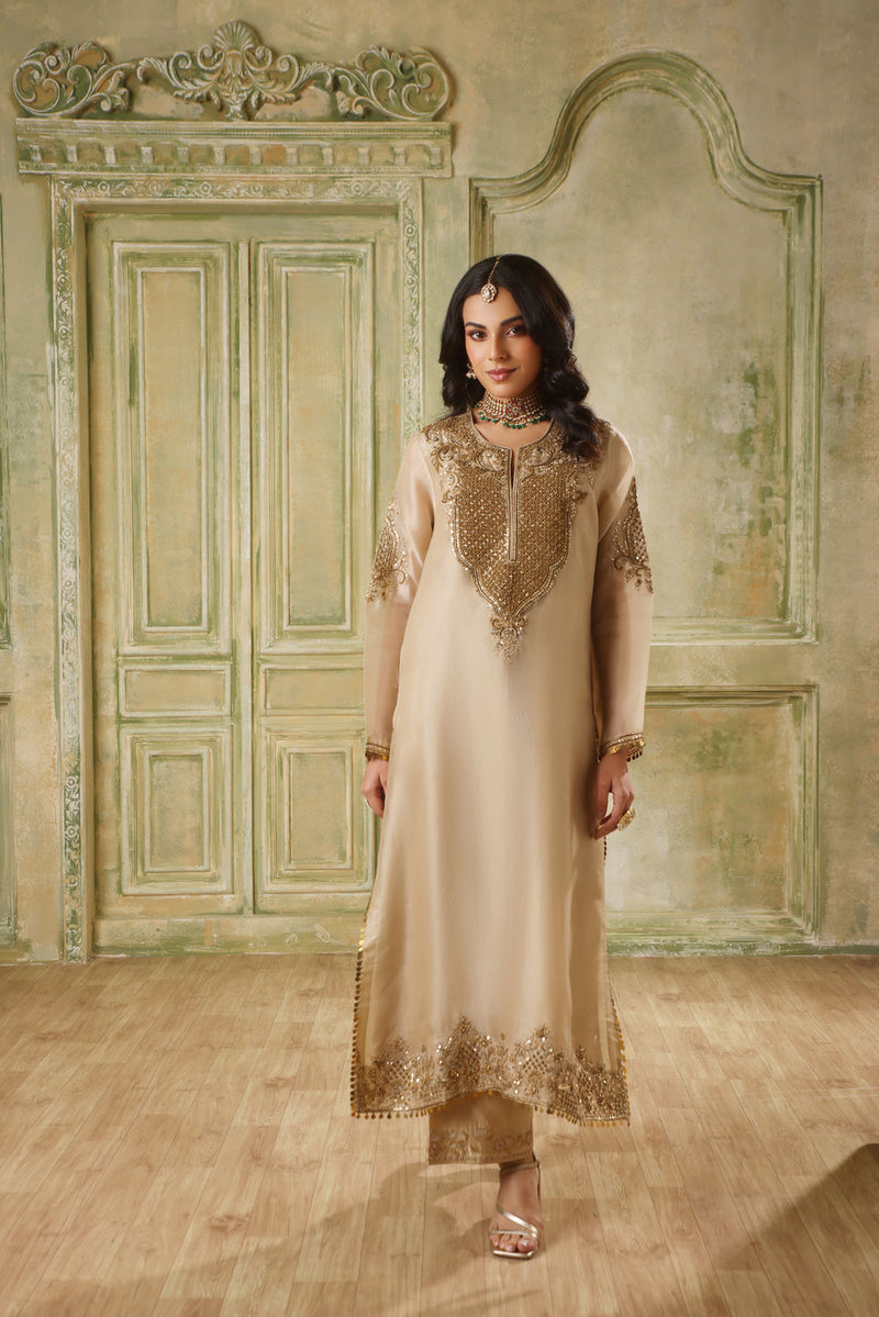 Zar-Rang Ivory Straight Kurta Set organza kurta/kurta set by Niti Bothra in ivory for women in Singapore
