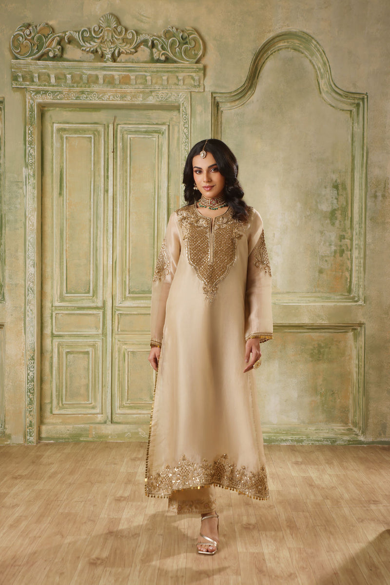 Zar-Rang Ivory Straight Kurta Set organza kurta/kurta set by Niti Bothra in ivory for women in Singapore