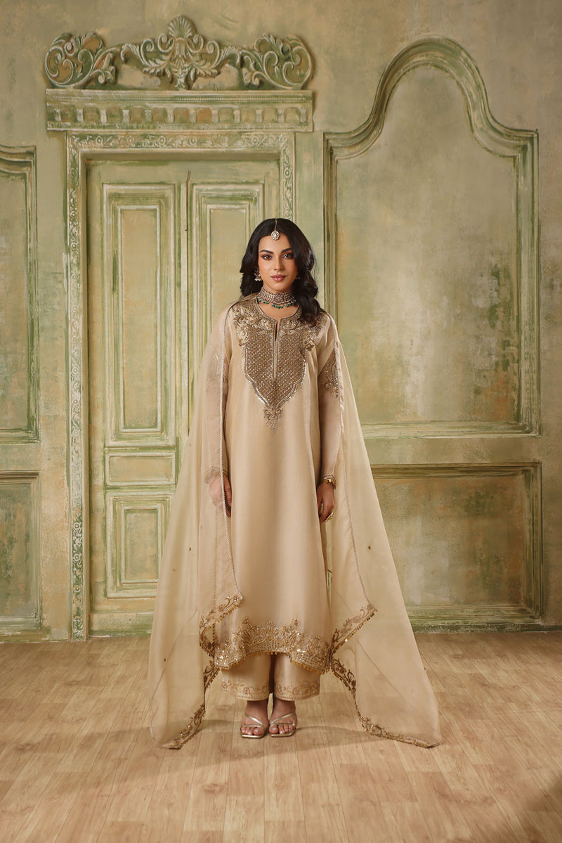 Zar-Rang Ivory Straight Kurta Set organza kurta/kurta set by Niti Bothra in ivory for women in Singapore