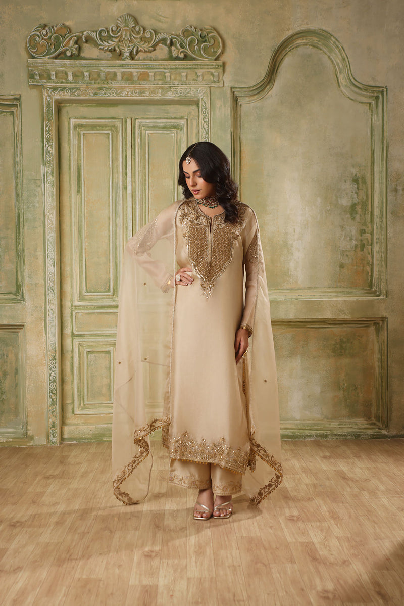 Zar-Rang Ivory Straight Kurta Set organza kurta/kurta set by Niti Bothra in ivory for women in Singapore