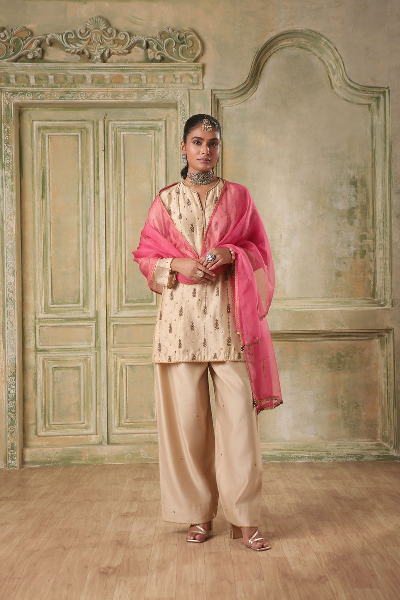 Zar-Rang Ivory Buti Kurta Set silk chanderi kurta/kurta set by Niti Bothra in ivory for women in Singapore