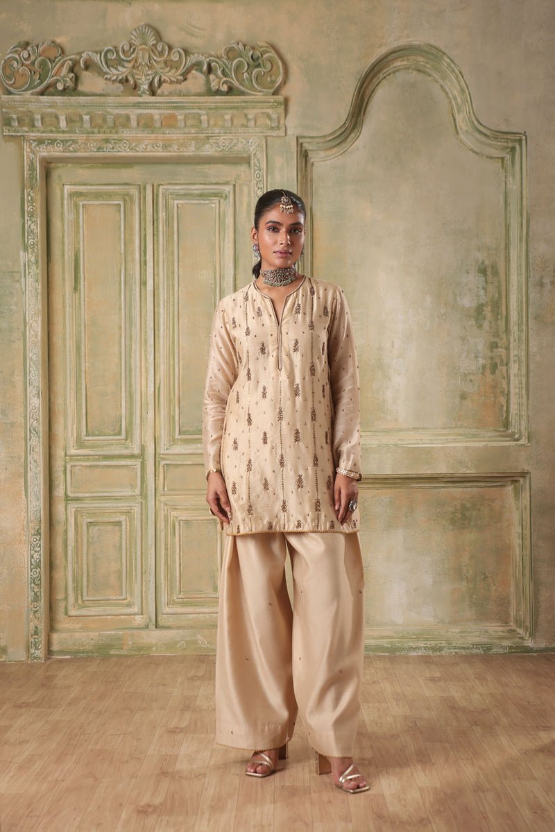 Zar-Rang Ivory Buti Kurta Set silk chanderi kurta/kurta set by Niti Bothra in ivory for women in Singapore