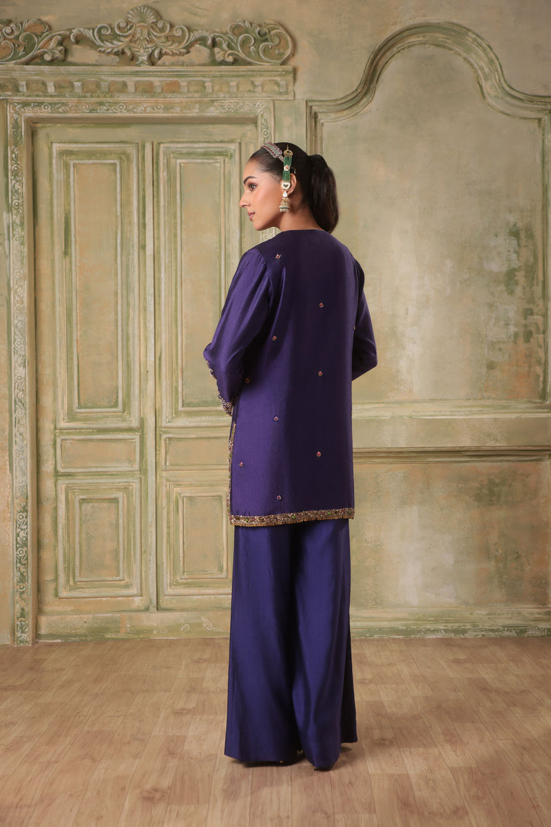 Zar-Rang Purple Short Jaal Kurta Set