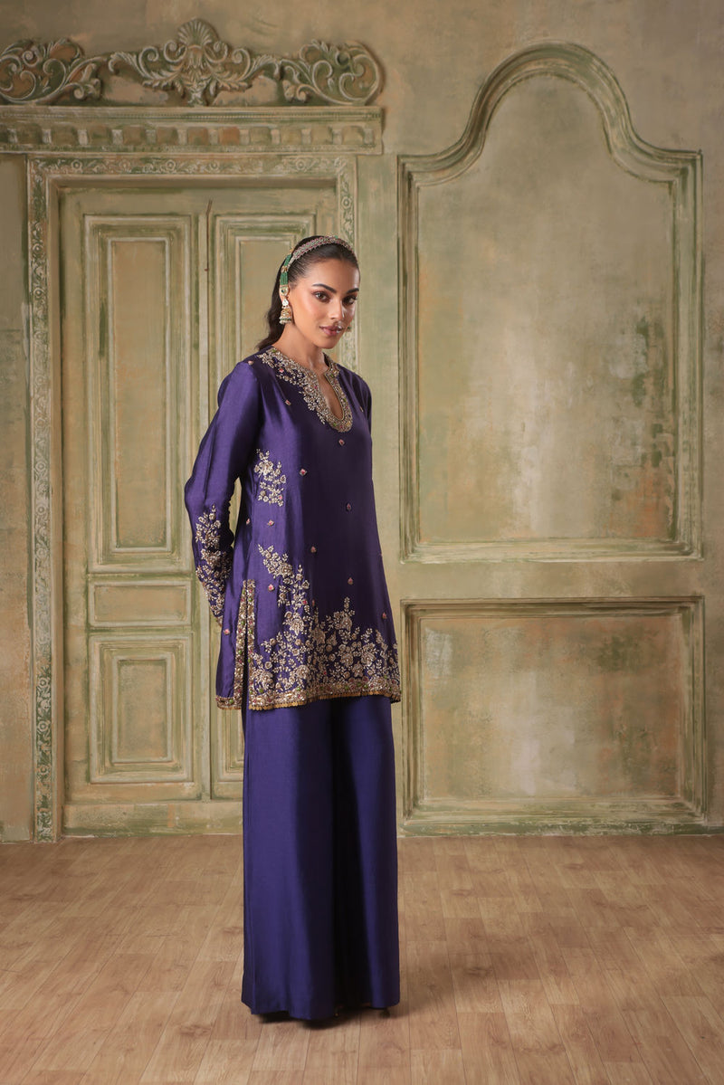 Zar-Rang Purple Short Jaal Kurta Set