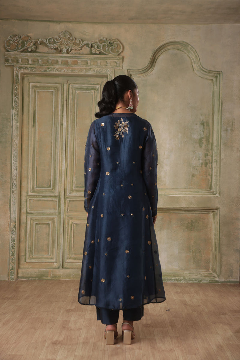 Zar-Rang Blue Phool Kurta Set organza kurta/kurta set by Niti Bothra in blue for women in Singapore