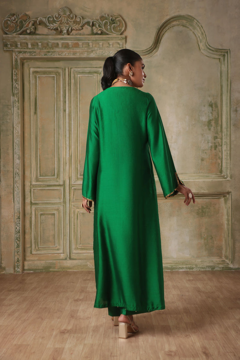 Zar-Rang Green Heavy Neck Kurta Set chiniya silk kurta/kurta set by Niti Bothra in green for women in Singapore