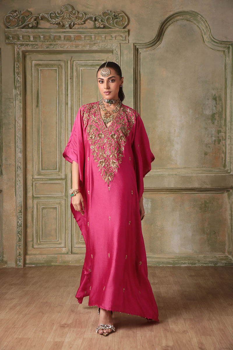 Zar-Rang Pink Kaftan Set chiniya silk indo-western by Niti Bothra in pink for women in Singapore
