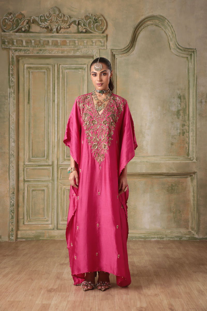 Zar-Rang Pink Kaftan Set chiniya silk indo-western by Niti Bothra in pink for women in Singapore