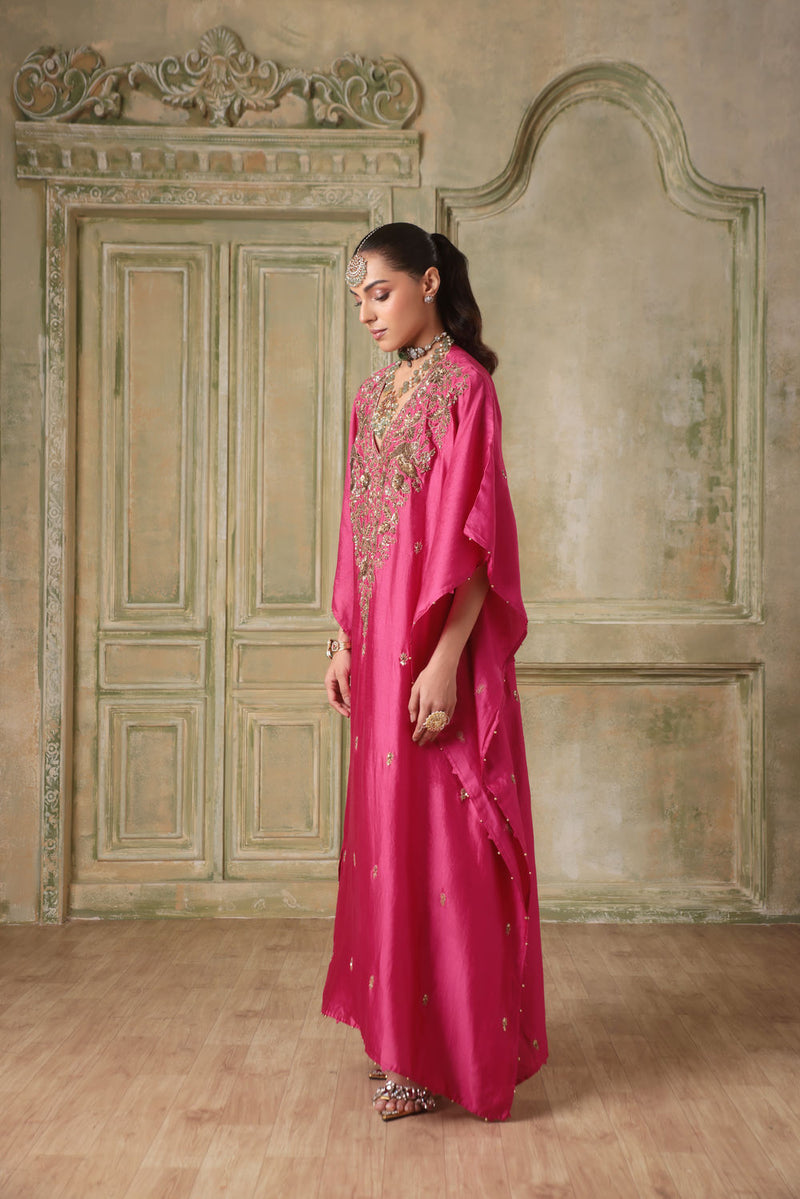 Zar-Rang Pink Kaftan Set chiniya silk indo-western by Niti Bothra in pink for women in Singapore