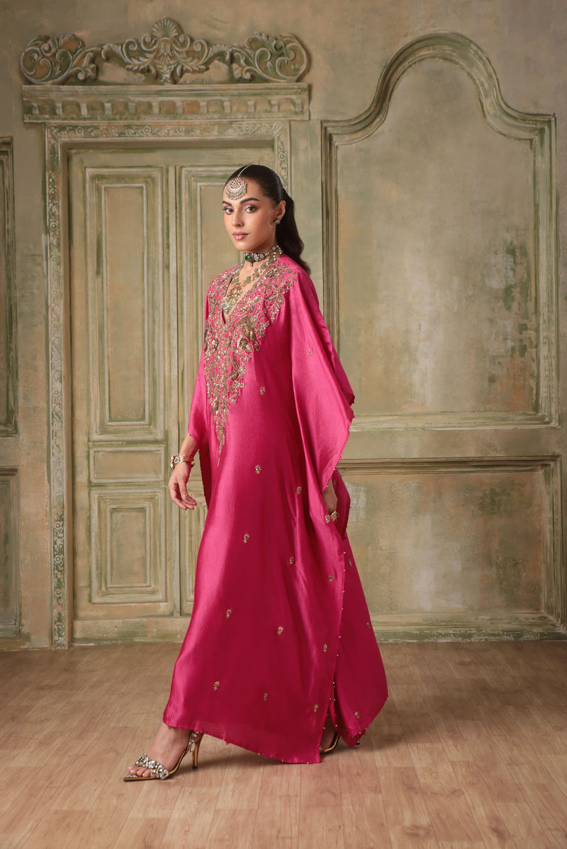 Zar-Rang Pink Kaftan Set chiniya silk indo-western by Niti Bothra in pink for women in Singapore