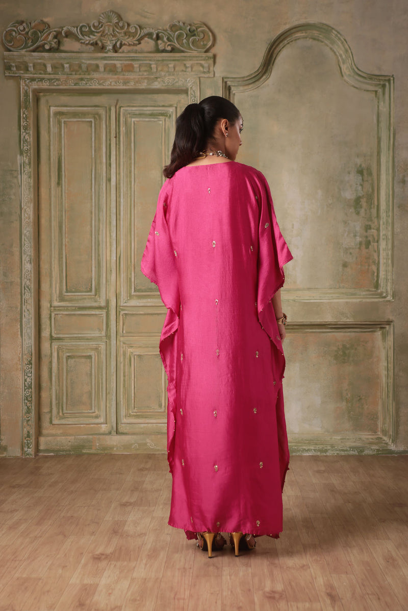 Zar-Rang Pink Kaftan Set chiniya silk indo-western by Niti Bothra in pink for women in Singapore