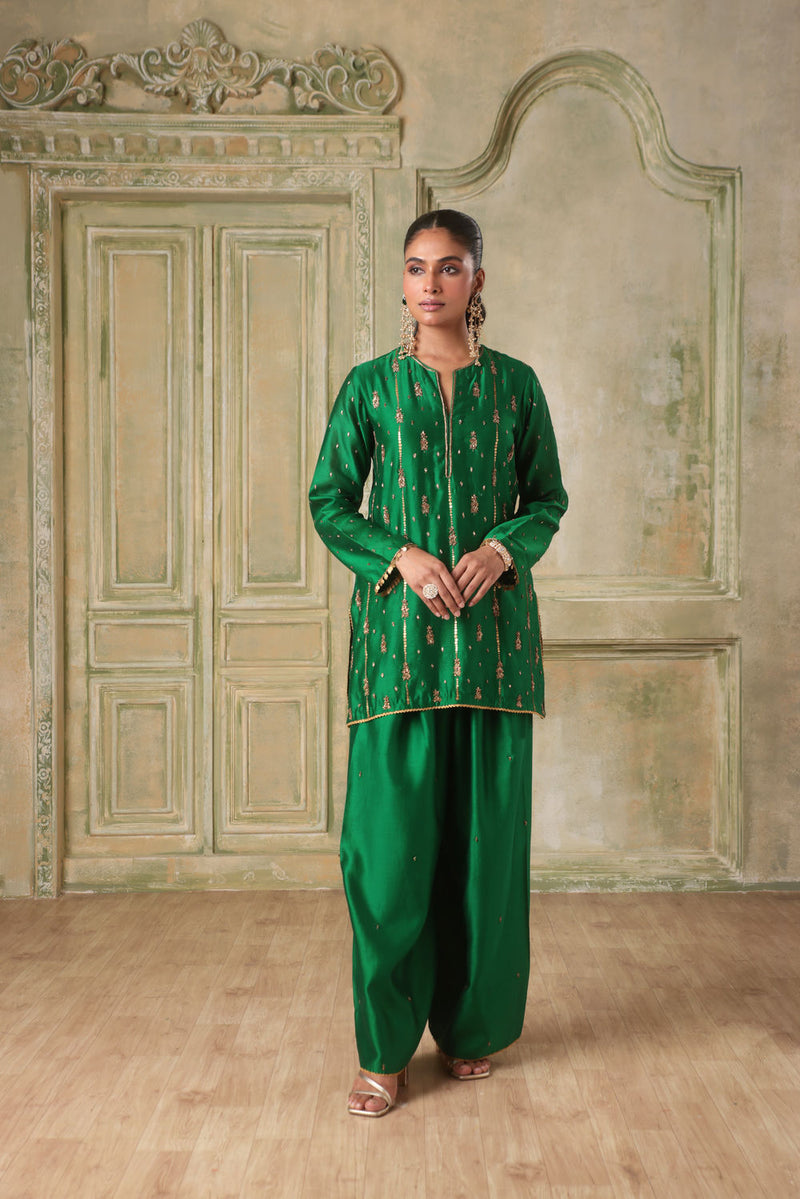 Zar-Rang Green Short Buti Kurta Set silk chanderi kurta/kurta set by Niti Bothra in green for women in Singapore