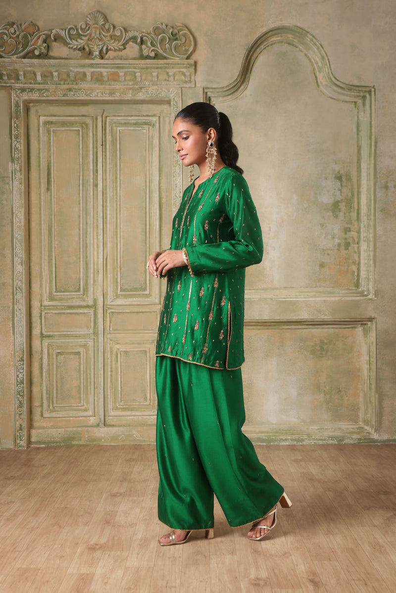 Zar-Rang Green Short Buti Kurta Set silk chanderi kurta/kurta set by Niti Bothra in green for women in Singapore