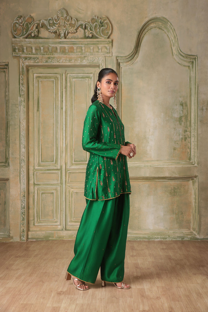 Zar-Rang Green Short Buti Kurta Set silk chanderi kurta/kurta set by Niti Bothra in green for women in Singapore