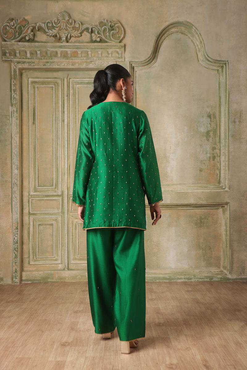 Zar-Rang Green Short Buti Kurta Set silk chanderi kurta/kurta set by Niti Bothra in green for women in Singapore