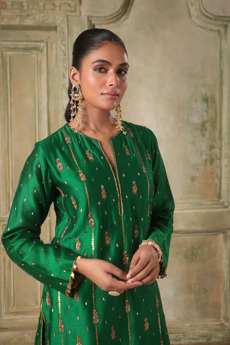 Zar-Rang Green Short Buti Kurta Set silk chanderi kurta/kurta set by Niti Bothra in green for women in Singapore