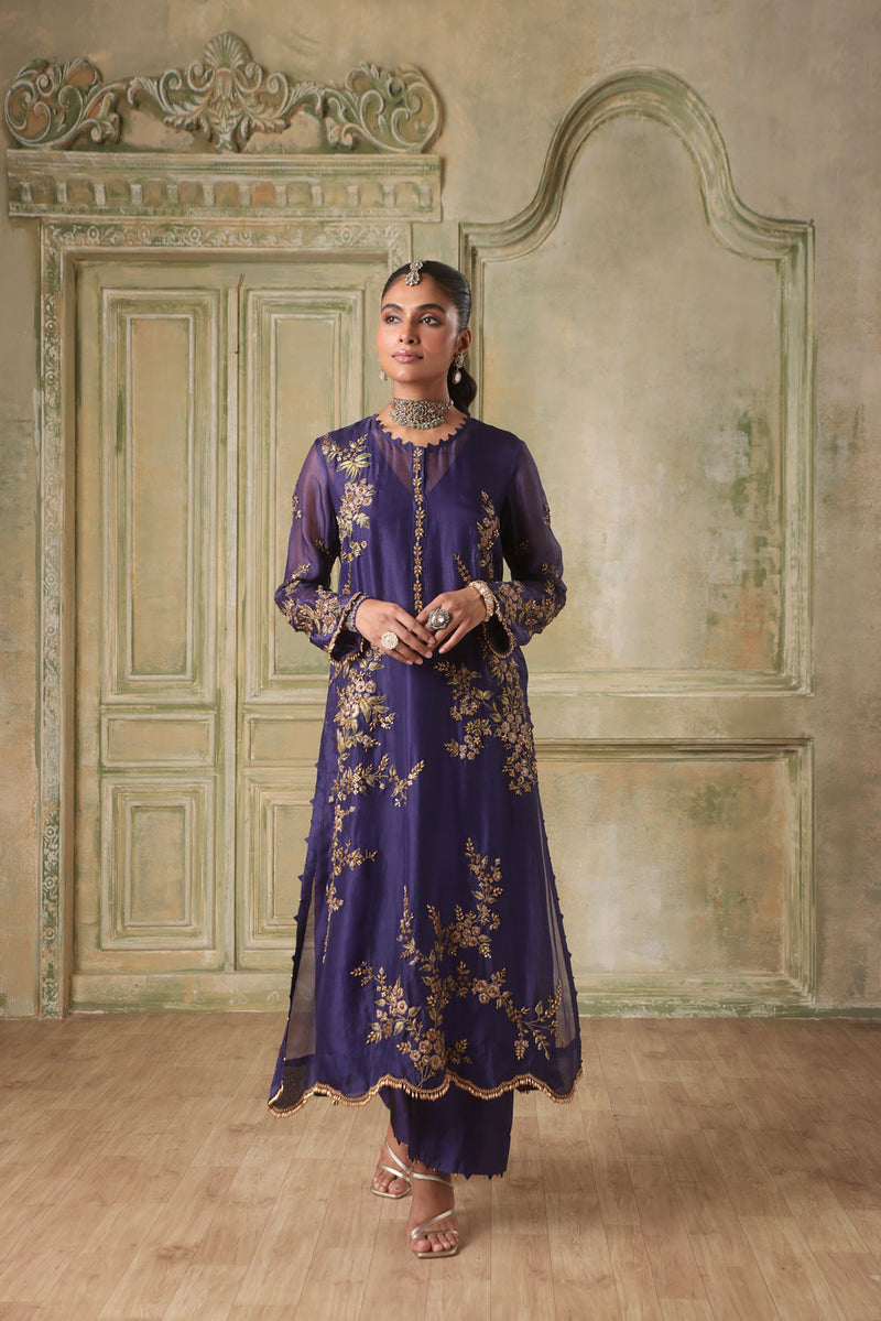 Zar-Rang Purple Short Jaal Kurta Set silk chanderi kurta/kurta set by Niti Bothra in purple for women in Singapore